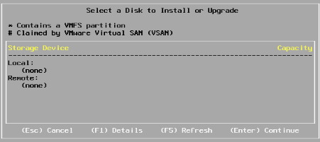 ESXi Installation 1 - Disks missing